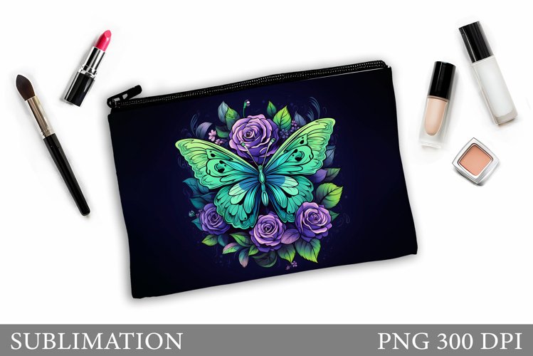 Butterfly Makeup Bag Design. Floral Makeup Bag Sublimation example image 1