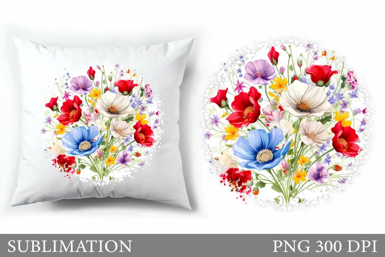 Wildflowers Pillow Sublimation. Flowers Sublimation