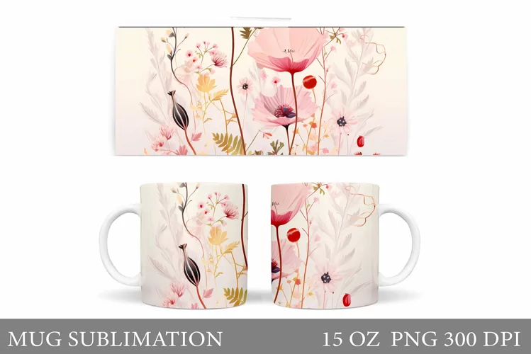 Flowers Mug Sublimation. Wildflowers Mug Design