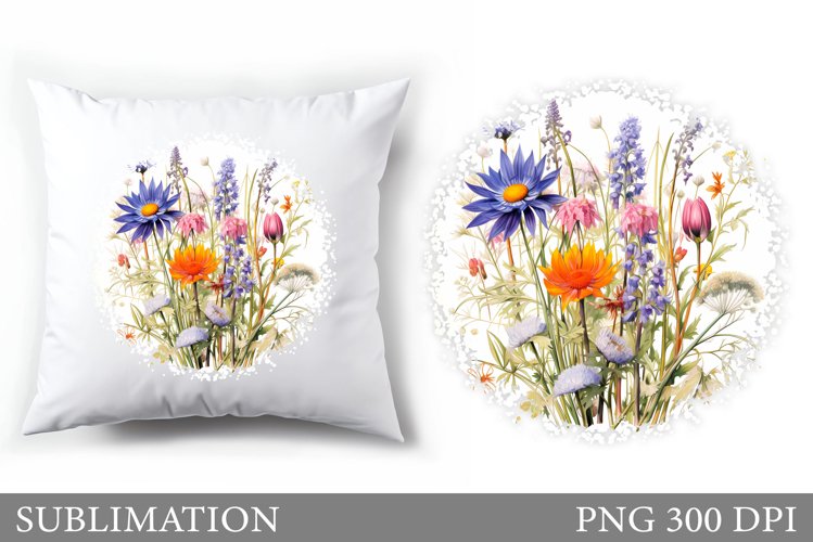Wildflowers Pillow Design. Flowers Sublimation example image 1