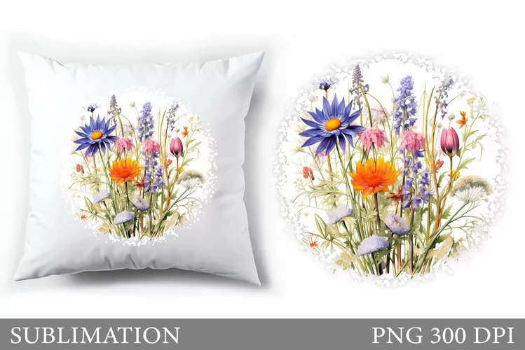 Wildflowers Pillow Design. Flowers Sublimation