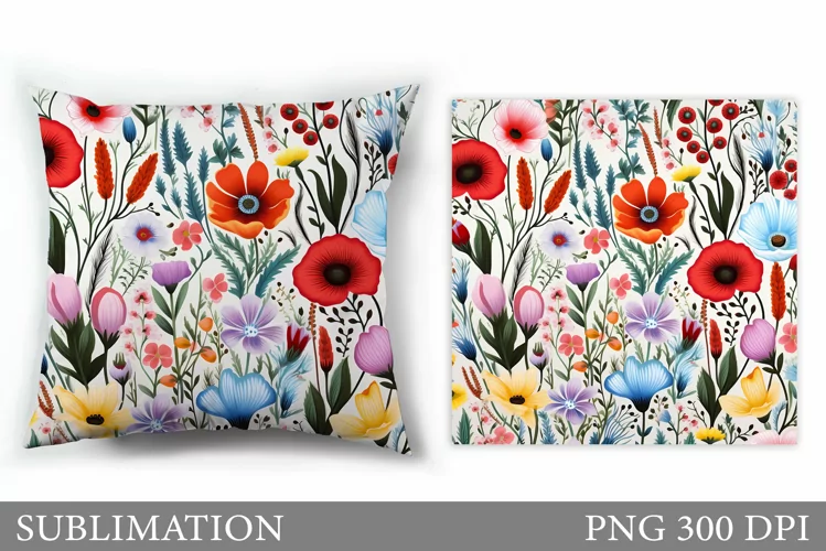 Flowers Sublimation. Wildflowers Pillow Sublimation