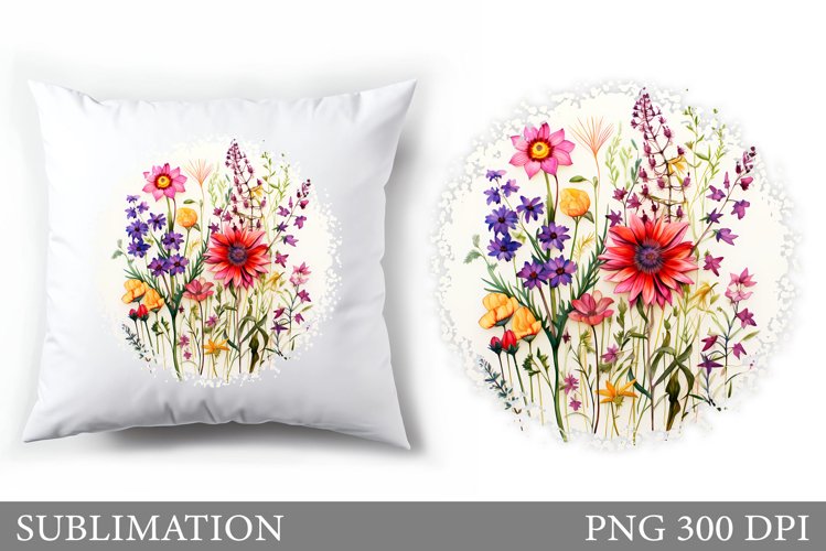 Flowers Sublimation. Wildflowers Pillow Sublimation example image 1