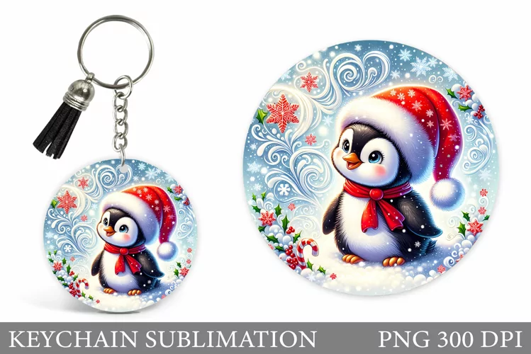 Christmas Penguin Keychain. Christmas Keychain Design
