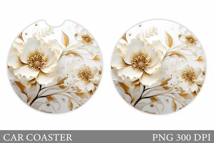 Flowers Car Coaster Sublimation. Floral Coaster Design