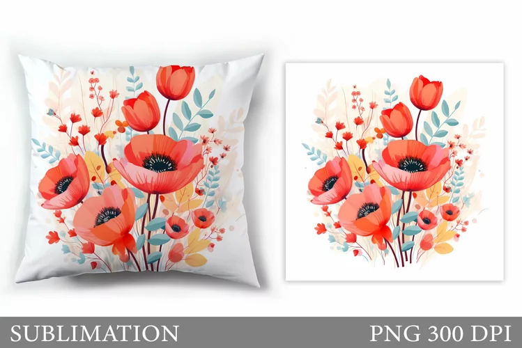 Flowers Sublimation. Wildflowers Pillow Sublimation