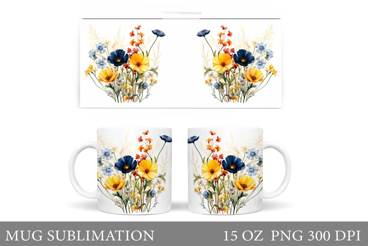 Flowers Mug Wrap Design. Wildflowers Mug Sublimation example image 1