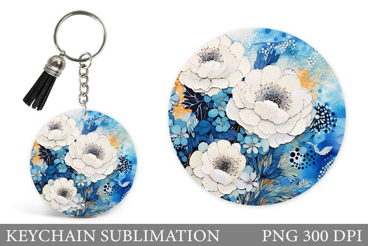 Flowers Keychain Sublimation. Flowers Round Keychain Design