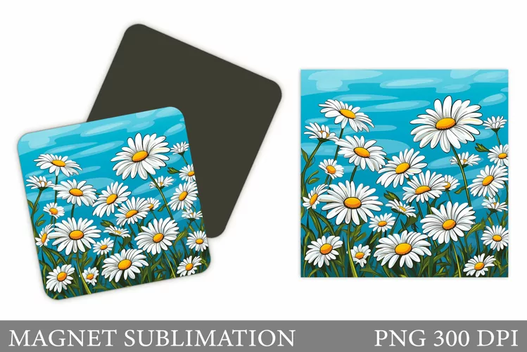 Daisy Flowers Magnet. Flowers Square Magnet Design