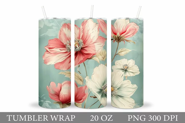 Flowers Tumbler Wrap Design. Sublimation Tumbler Flowers