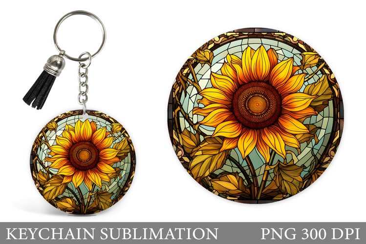 Sunflowers Keychain Sublimation. Flowers Round Keychain