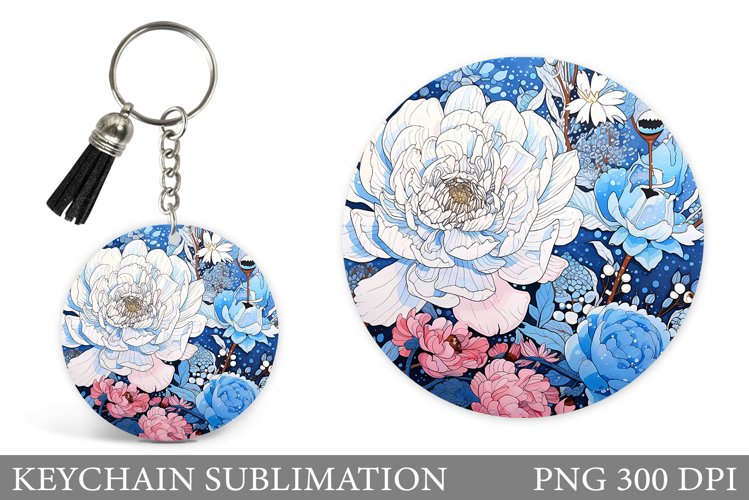 Flowers Keychain Sublimation. Flowers Keychain Design example image 1
