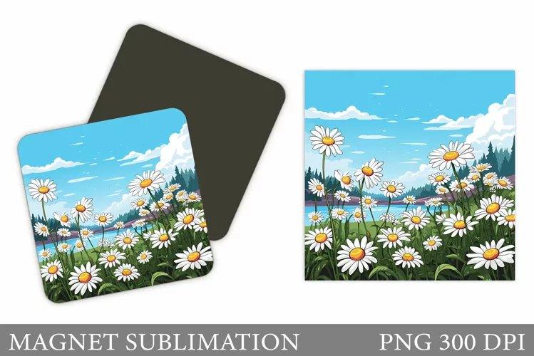 Daisy Flowers Magnet. Flowers Square Magnet Design