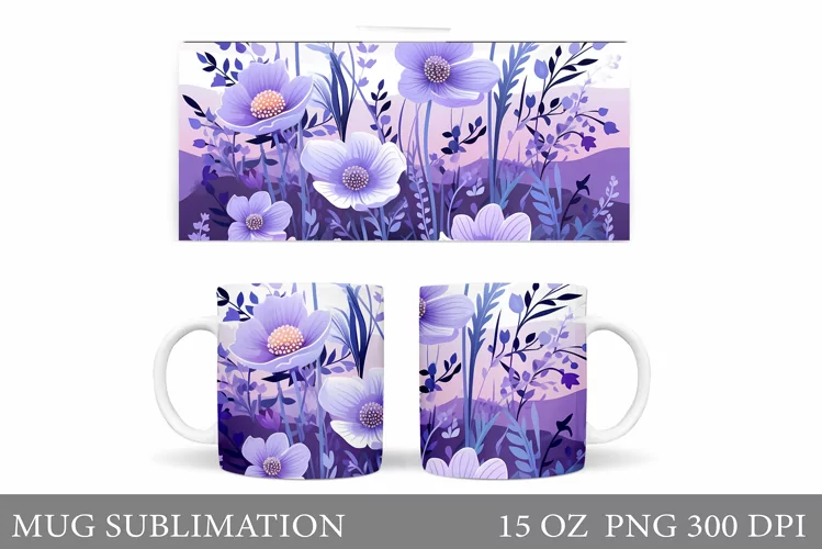 Flowers Mug Sublimation. Floral Mug Wrap Design