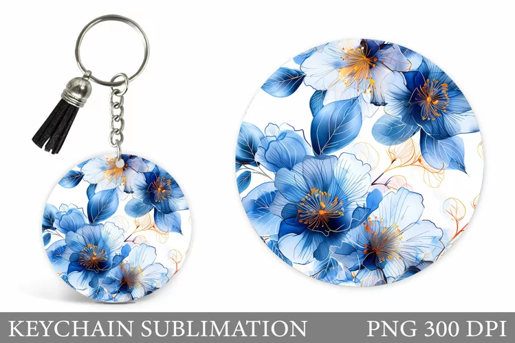 Flowers Keychain Sublimation. Flowers Round Keychain Design