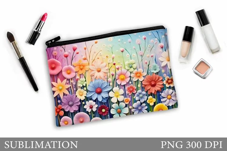 3D Flowers Makeup Bag. Flowers Makeup Pouch Sublimation