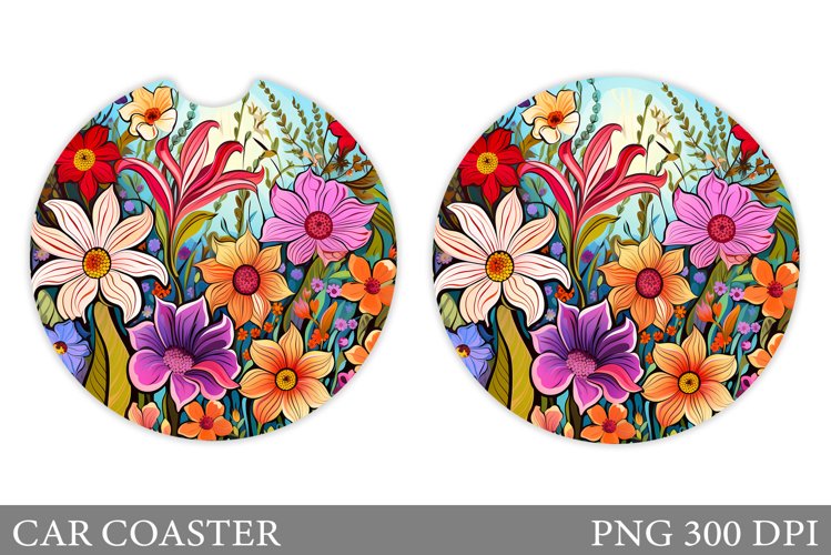 Flowers Car Coaster Design. Summer Car Coaster Template
