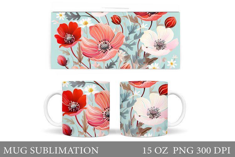 Wildflowers Mug Sublimation. Flowers Mug Wrap Design example image 1