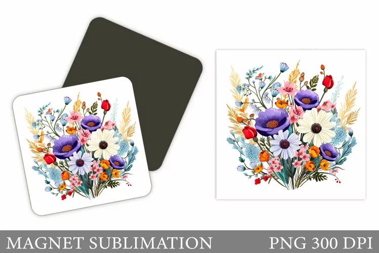 Flowers Magnet Sublimation. Wildflowers Magnet Design