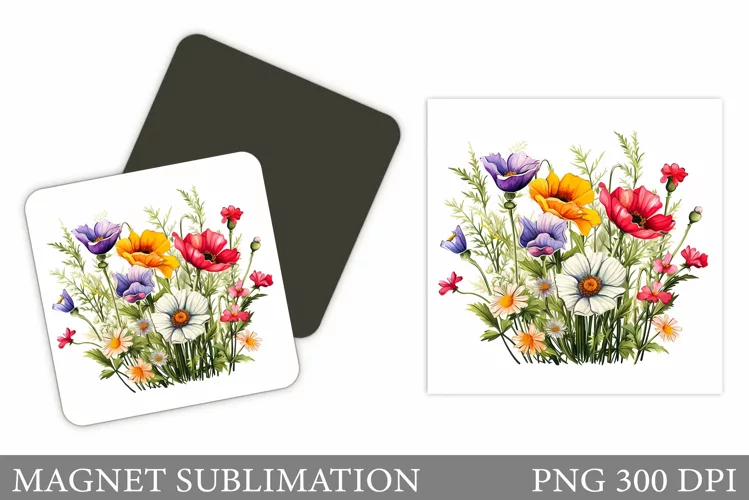 Flowers Square Magnet Design. Wildflowers Magnet Sublimation