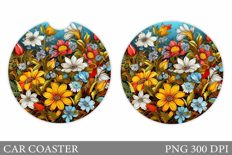 Flowers Car Coaster Design. Summer Car Coaster Template