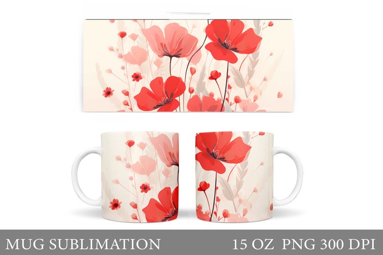 Flowers Mug Wrap Design. Wildflowers Mug Sublimation