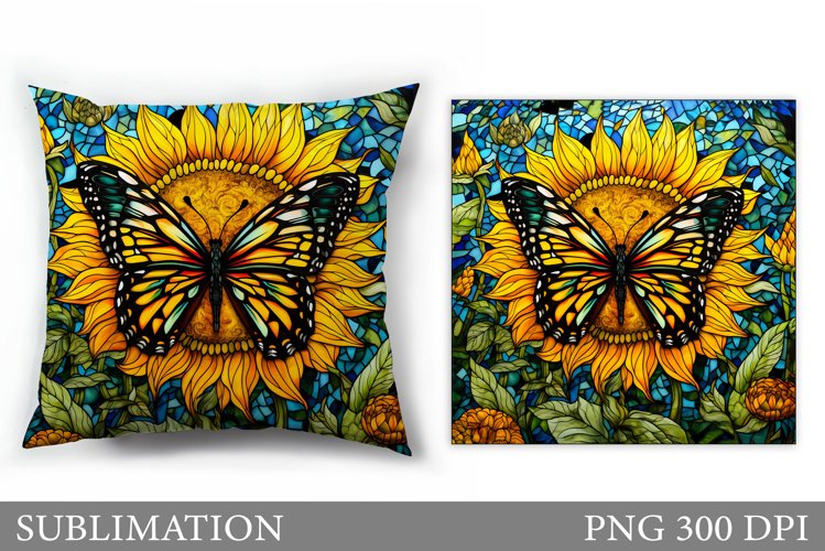 Butterfly Pillow Sublimation. Butterfly Flowers Sublimation example image 1