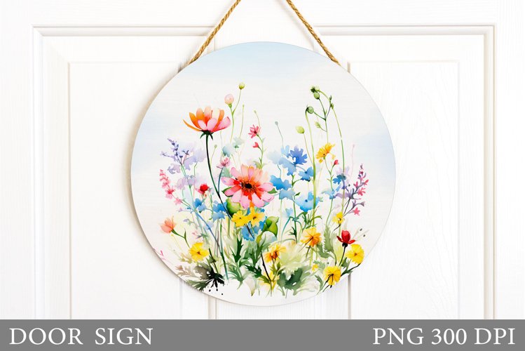 Flowers Door Sign Design. Wildflowers Sublimation example image 1