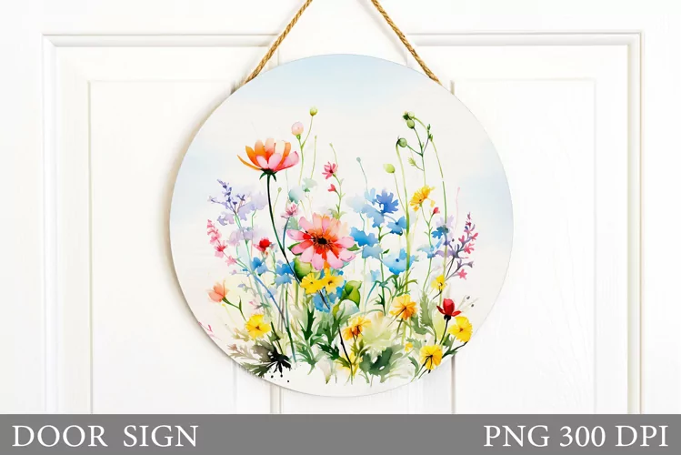Flowers Door Sign Design. Wildflowers Sublimation