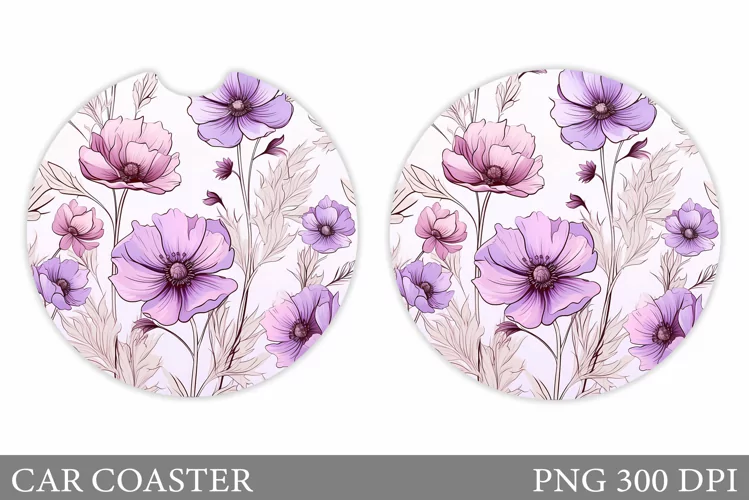 Flowers Car Coaster Design. Summer Car Coaster Template