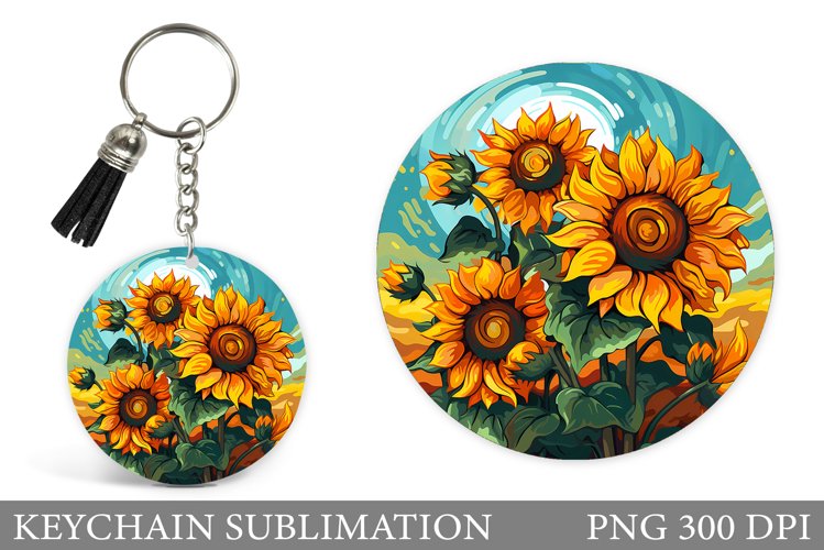 Sunflowers Keychain Design. Flowers Summer Keychain