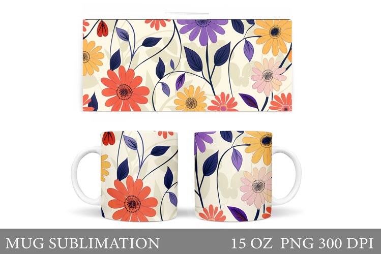 Flowers Mug Sublimation. Floral Mug Wrap Design