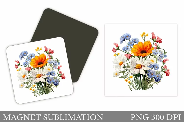 Flowers Square Magnet Design. Wildflowers Magnet Sublimation