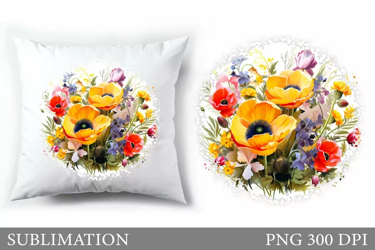 Wildflowers Pillow Design. Flowers Sublimation