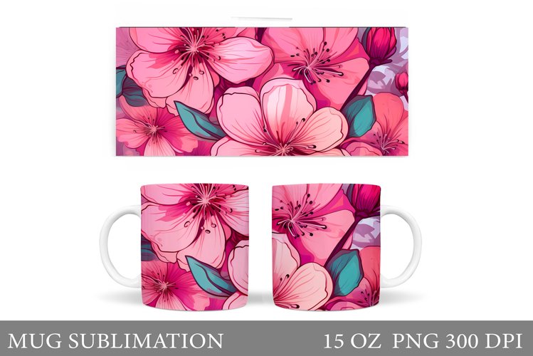 Flowers Mug Sublimation. Floral Mug Wrap Design
