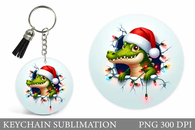 Christmas Crocodile Keychain. Crocodile Broken Wall Keyhain