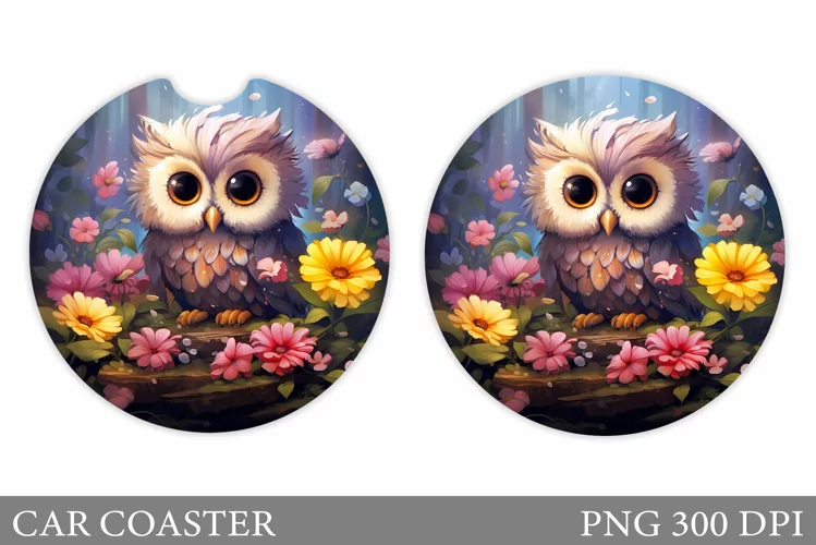 Cute Owl Car Coaster Design. Owl Car Coaster Sublimation