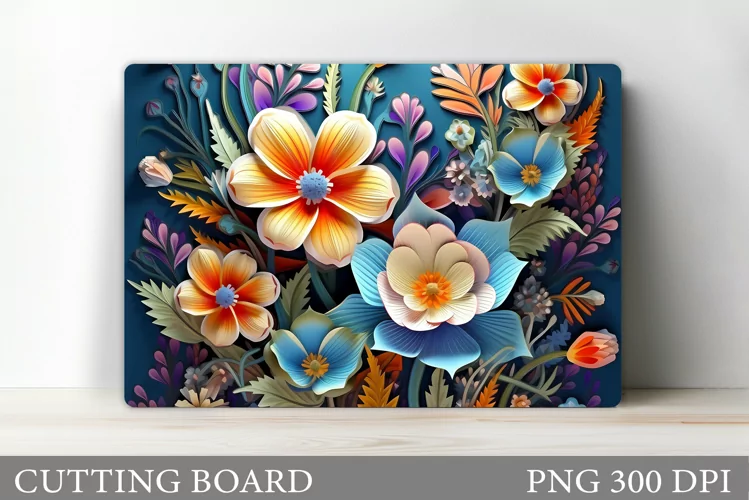 Flowers Cutting Board Design. 3D Flowers Sublimation