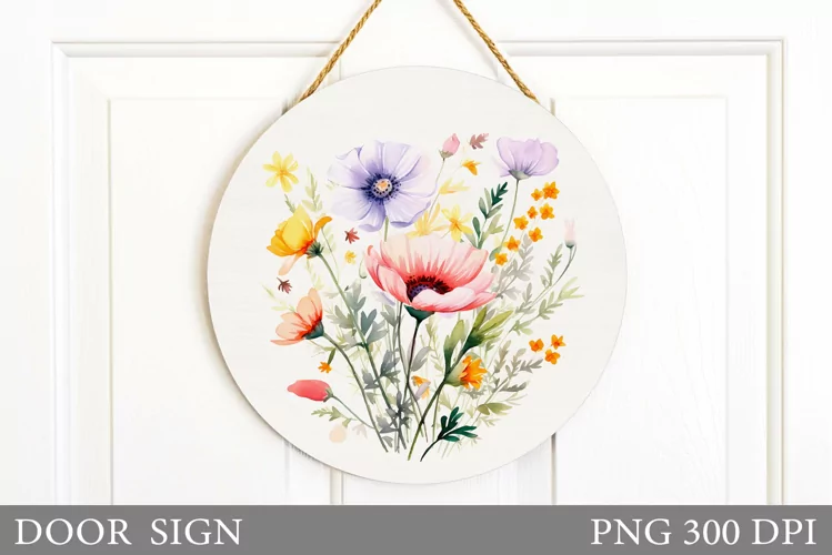 Wildflowers Door Sign Sublimation. Flowers Door Sign Design