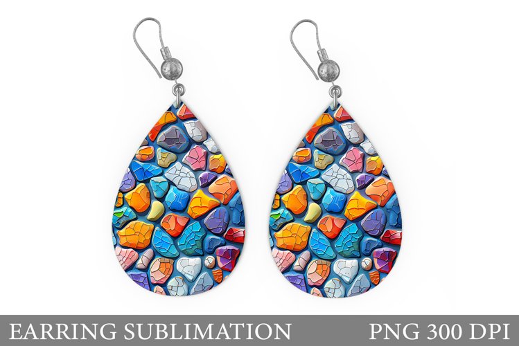 3D Stones Earring Sublimation. 3D Stones Teardrop Earring example image 1
