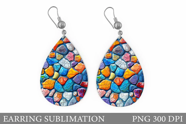3D Stones Earring Sublimation. 3D Stones Teardrop Earring