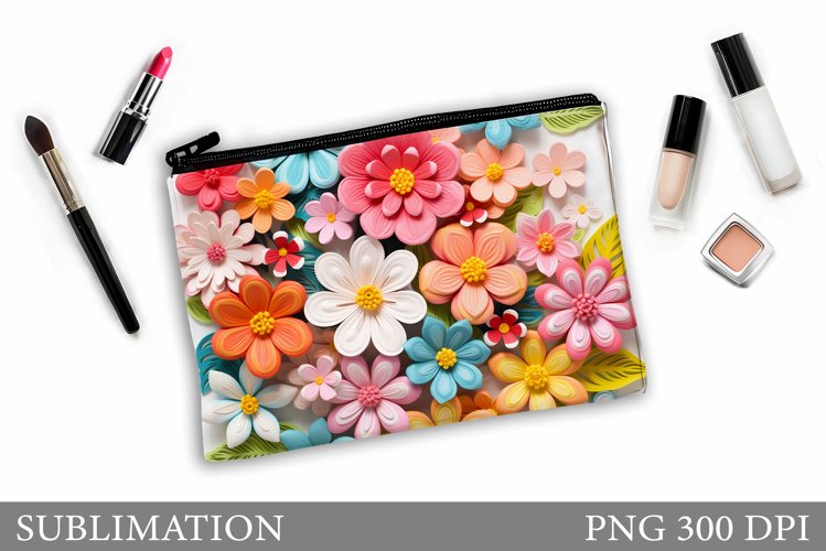 Flowers Makeup Bag Design. Floral Makeup Pouch Sublimation example image 1