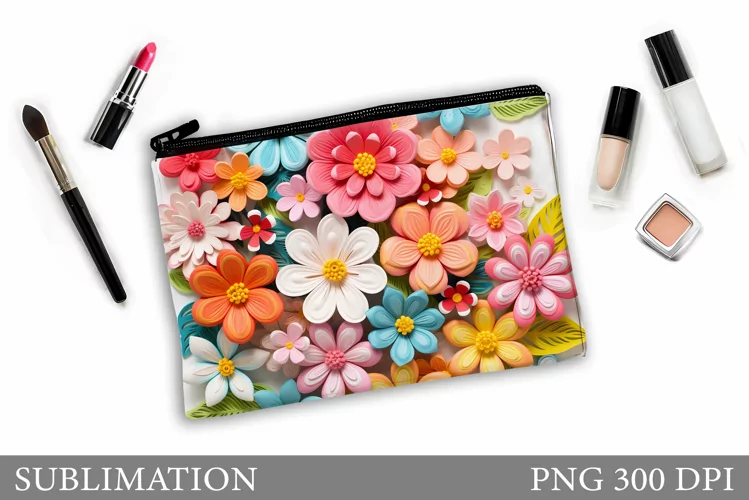 Flowers Makeup Bag Design. Floral Makeup Pouch Sublimation