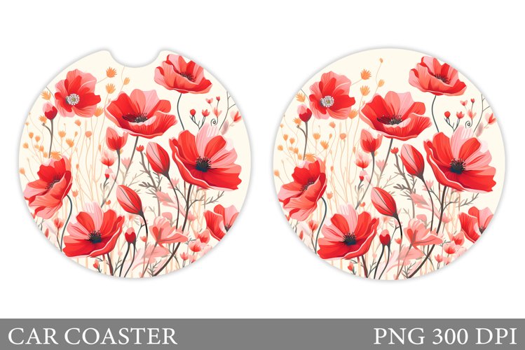 Flowers Car Coaster Sublimation. Floral Coaster Design