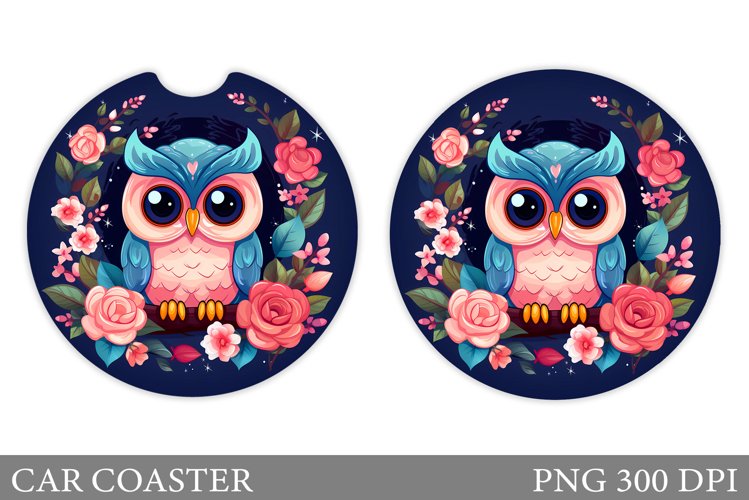 Cute Owl Car Coaster Design. Owl Coaster Sublimation example image 1