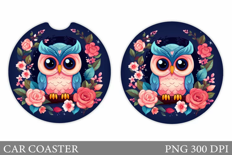 Cute Owl Car Coaster Design. Owl Coaster Sublimation