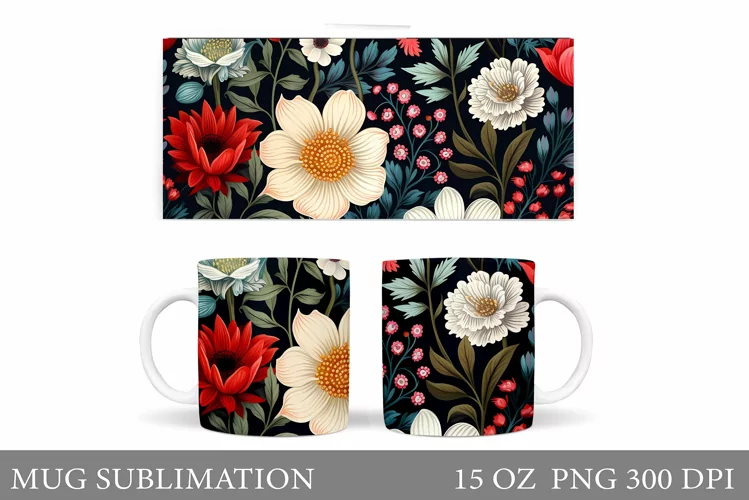 Flowers Mug Sublimation. Flowers Mug Wrap Design