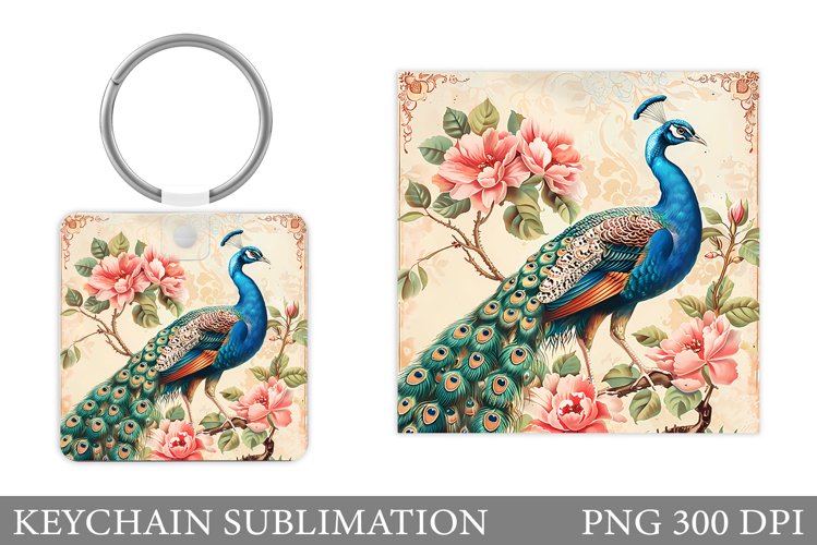 Peacock Keychain Sublimation. Peacock Keychain Design example image 1