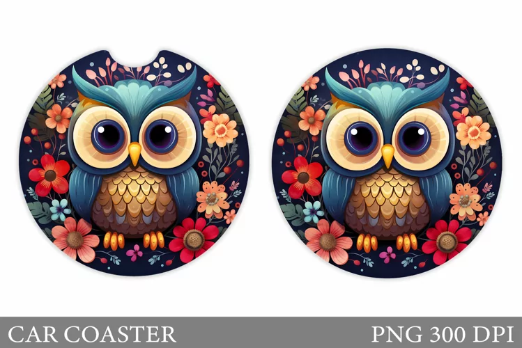 Cute Owl Car Coaster Design. Owl Sublimation