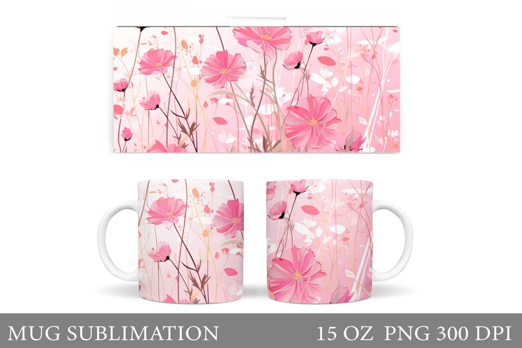 Wildflowers Mug Sublimation. Flowers Mug Wrap Design example image 1